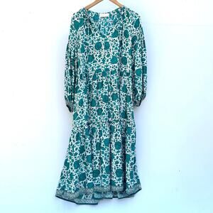 Natalie Martin Briana Maxi Silk Dress Long Geranium Jade Turquoise XS Small